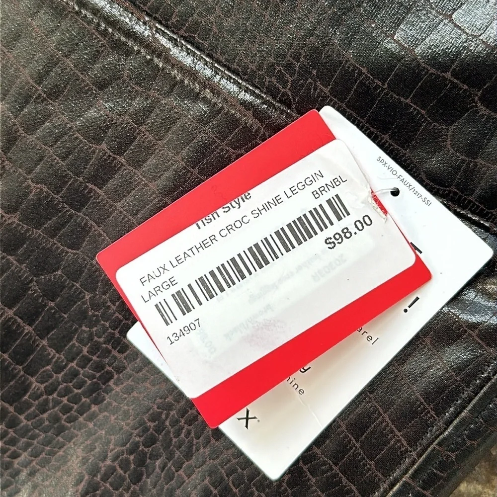 NWT Spanx Faux Leather Croc Shine Leggings in Black/Brown size Large - Picture 7 of 9